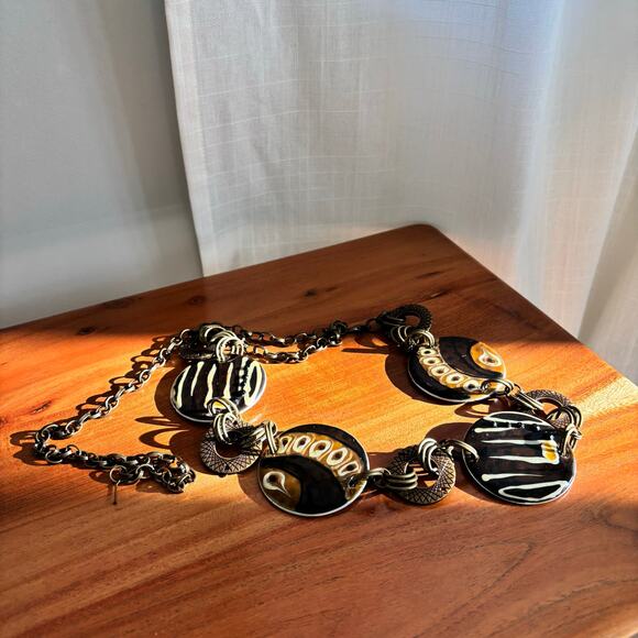 RARE Vintage Brown Enameled Disc Chain Belt Adjustable main image 5